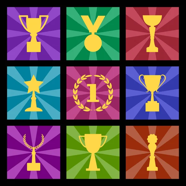 Award Cups Colorful Set Vector Illustration — Stock Vector