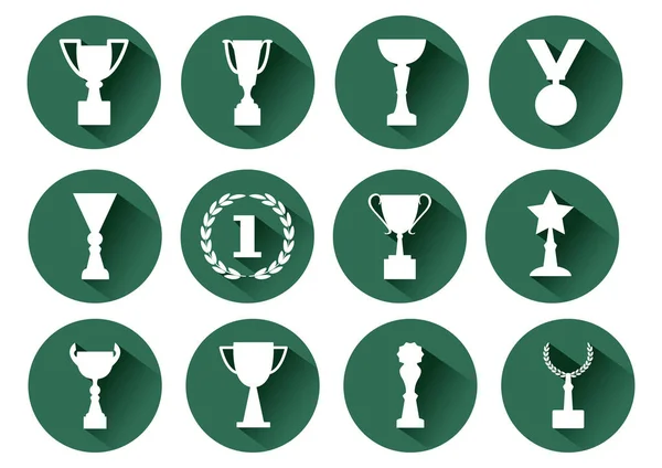 Witte Award Kopjes Een Groene Achtergrond Vector Set — Stockvector