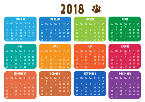 Kalender 2018 Vorlage Die Woche Beginnt Sonntag Vektorillustration — Stockvektor