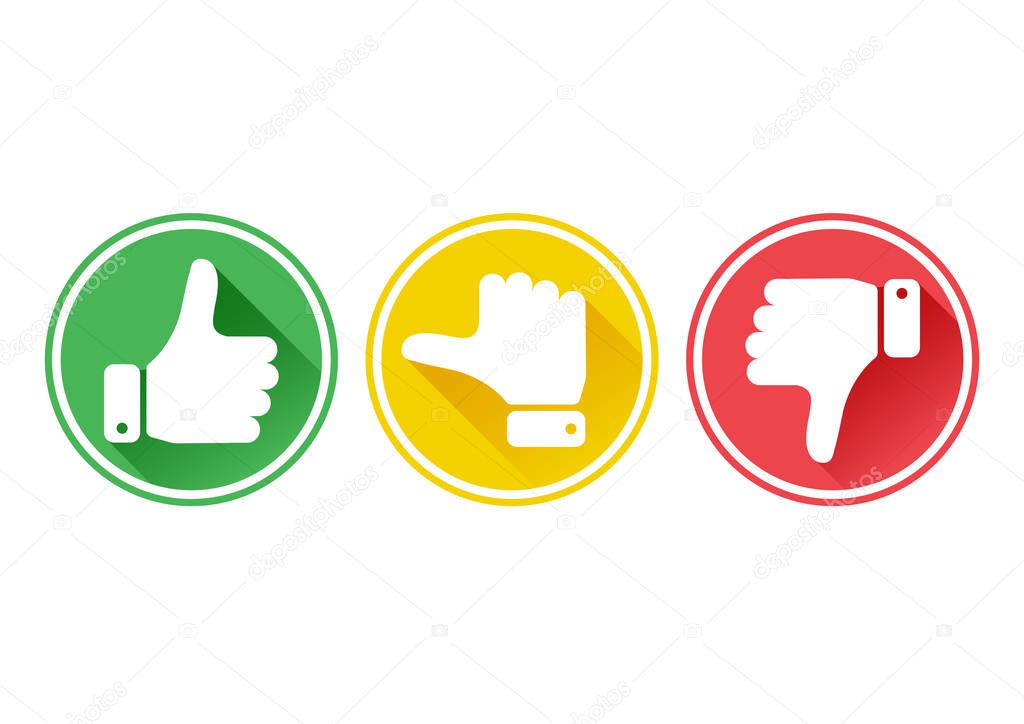 Hand with the thumb in green, yellow and red buttons. Vector illustration.