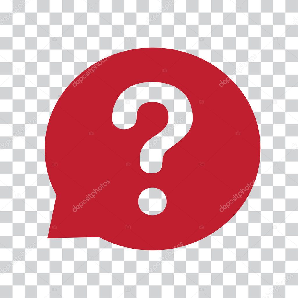 Question mark sign in red speech balloon. Help icon on a transparent background. Vector illustration