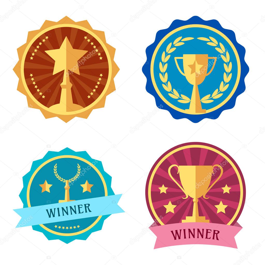 Awards and cups, label, design logo, colorful vector icons