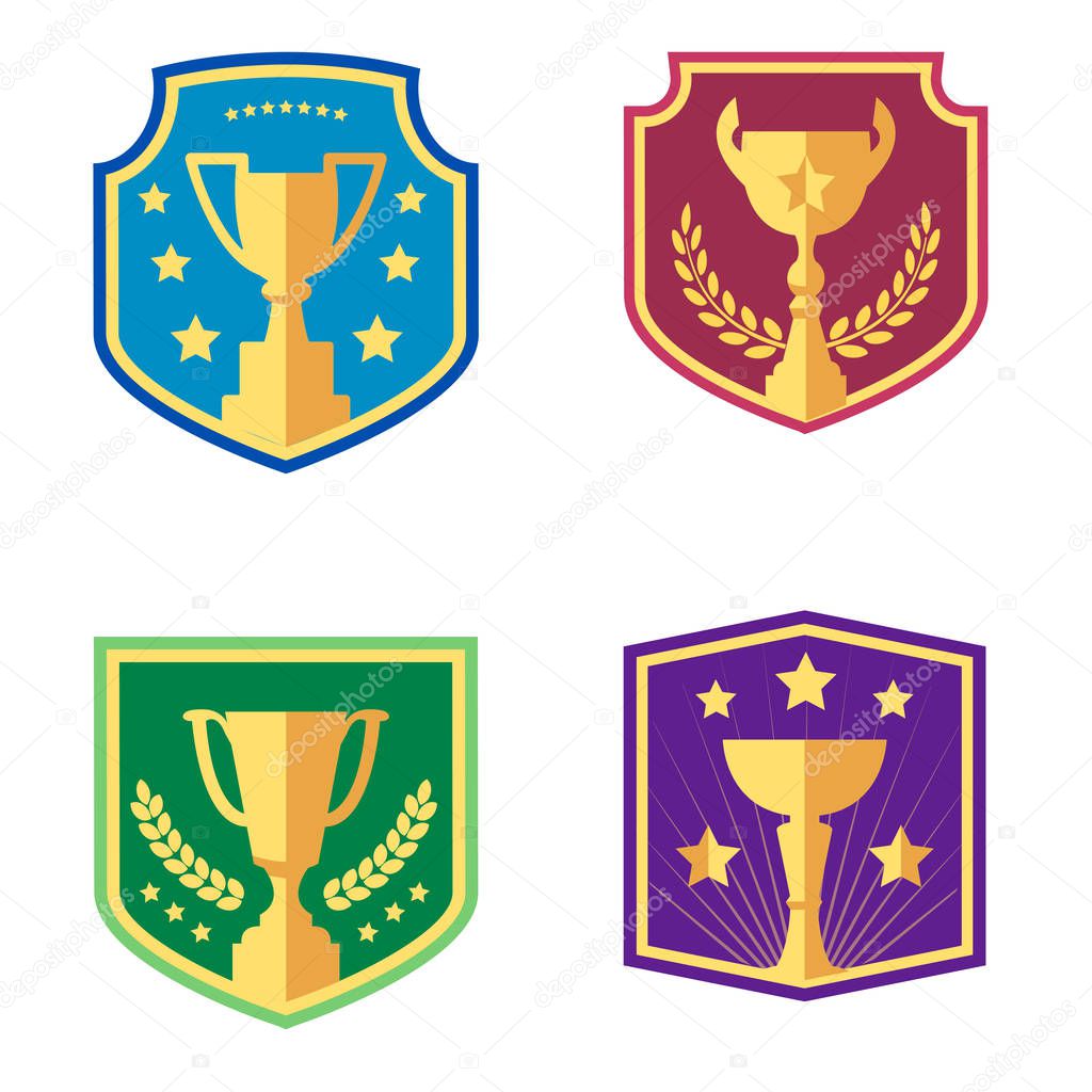 Award and cups, label, design logo, colorful vector icons