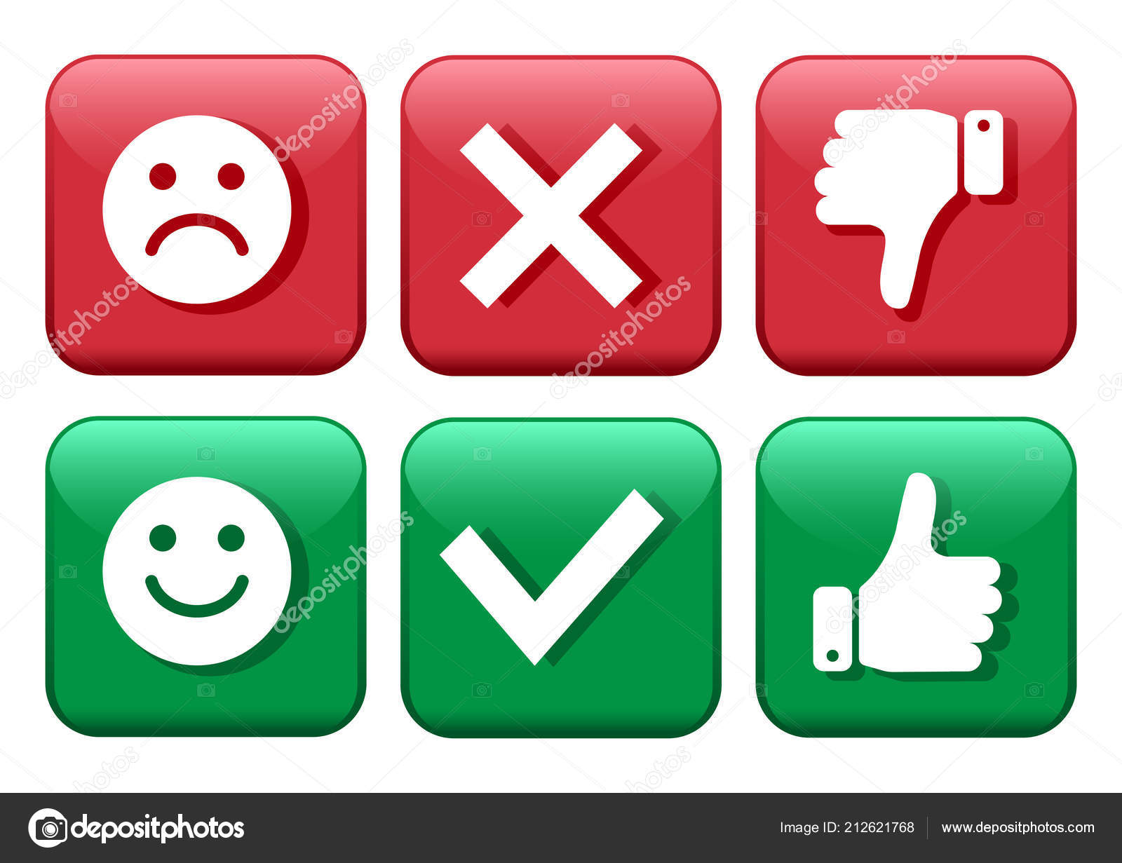 Set Red Green Icons Buttons Smileys Emoticons Positive Negative ...