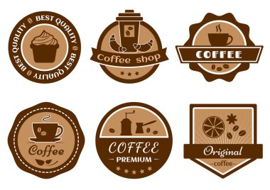 Kahve etiket kümesi, Cafe logo, vektör çizim