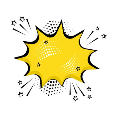 Metniniz için sarı çizgi roman kabarcık. Komik ses efektleri pop sanat tarzı. Ses kabarcık konuşma ile word ve komik karikatür ifade illüstrasyon geliyor. Vektör çizim.
