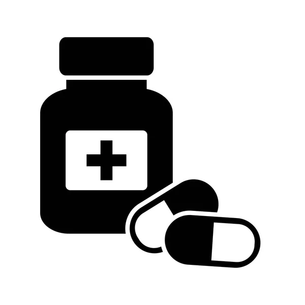 Flacon Médicaments Pilules Icône Noir Blanc Illustration Vectorielle — Image vectorielle