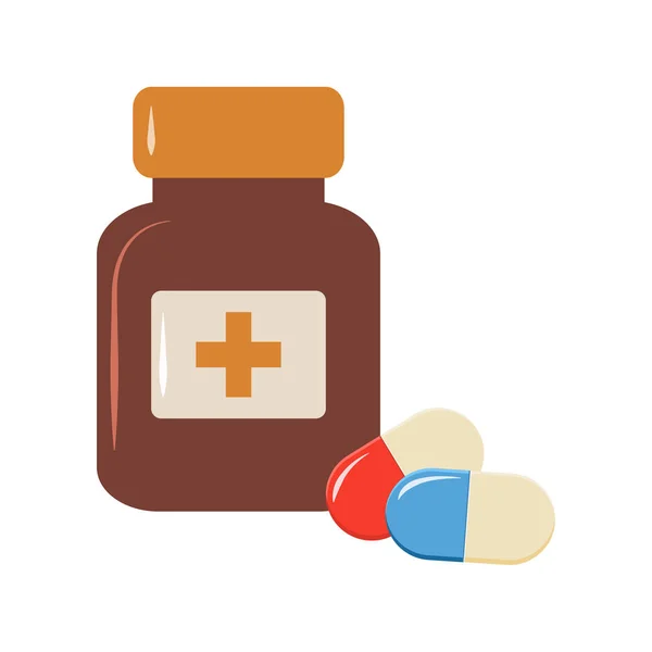 药瓶和药丸胶囊 彩色插图 在白色背景下隔离 矢量插图 — 图库矢量图片