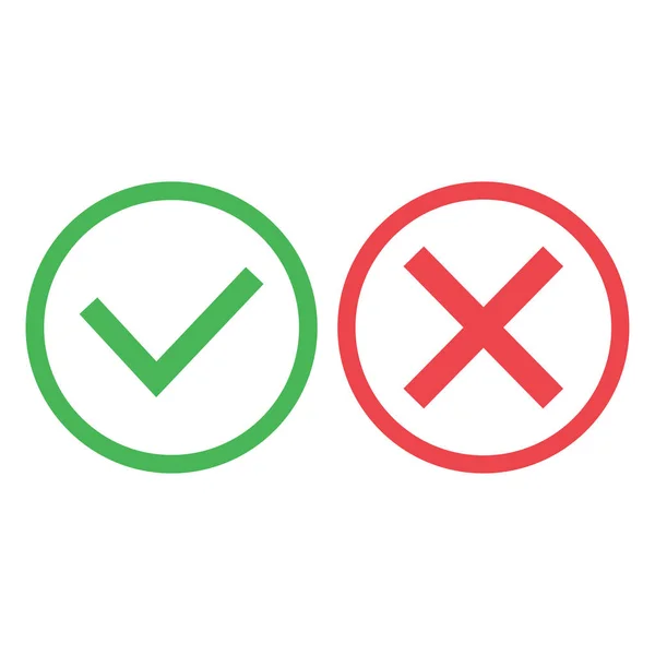 緑と赤のボタン 緑のチェック マークと赤十字社 善と悪 ベクトル図 — ストックベクタ