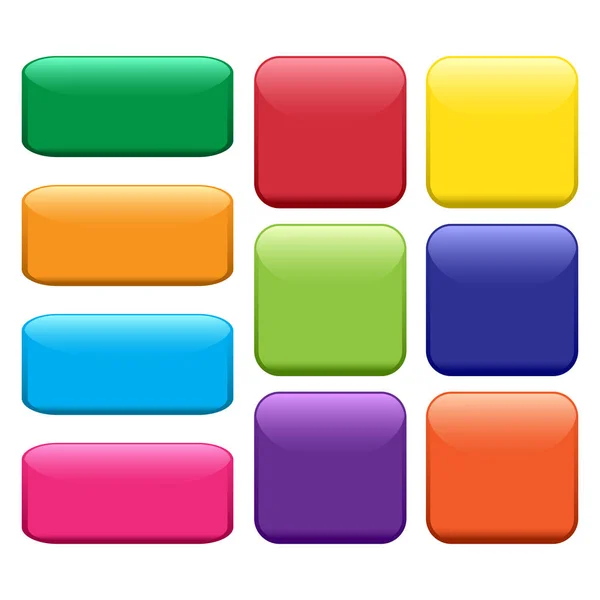 Conjunto Colorido Quadrado Retangular Botão Arredondado Ilustração Vetorial — Vetor de Stock