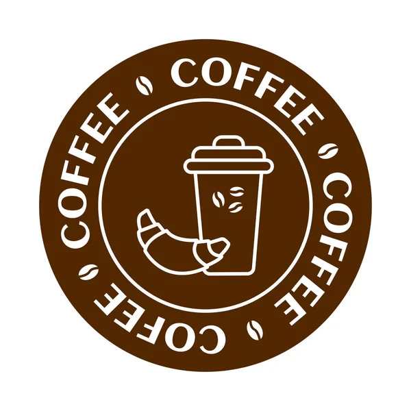 Copo Café Com Croissant Conjunto Etiquetas Café Logotipo Café Ilustração — Vetor de Stock