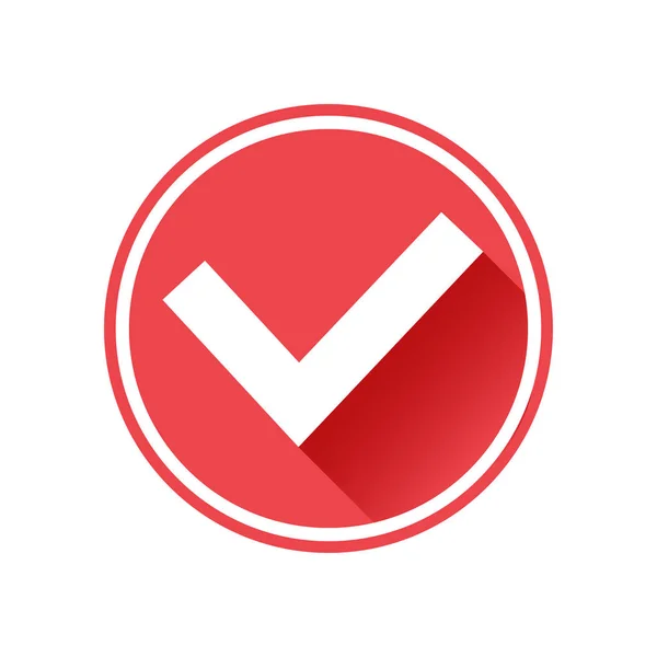 Tick Check Mark Icon White Sign Red Button Vector Illustration — Stock Vector