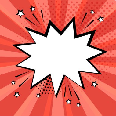 Kırmızı zemin üzerine beyaz boş komik kabarcık. Komik ses efektleri pop sanat tarzı. Vektör çizim.