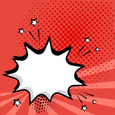 Kırmızı zemin üzerine beyaz boş komik kabarcık. Komik ses efektleri pop sanat tarzı. Vektör çizim.