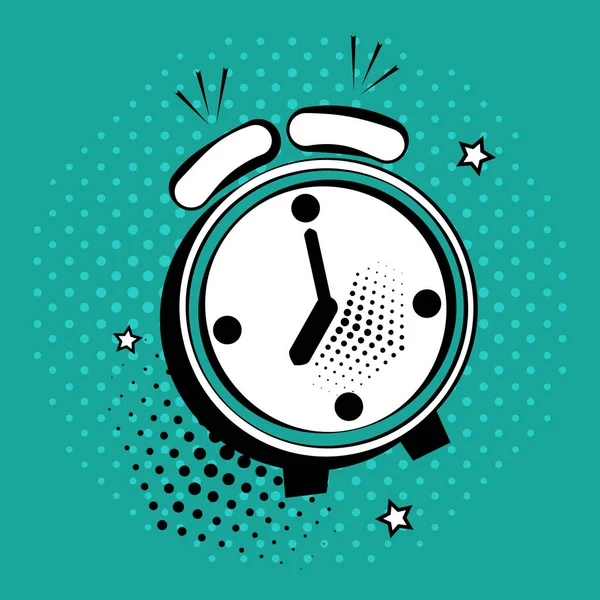 Icono Reloj Despertador Estilo Pop Art Sobre Fondo Verde Ilustración — Vector de stock