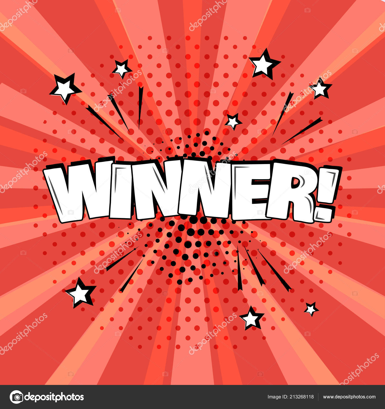 White Inscription Winner Red Background Comic Sound Effects Pop