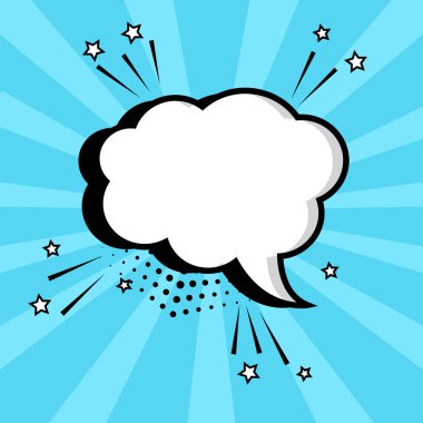 Yeşil zemin üzerine, metniniz için boş beyaz çizgi roman kabarcık. Komik ses efektleri pop sanat tarzı. Vektör çizim