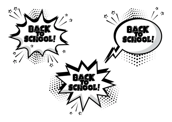 Set White Comic Bubble Back School Word Comic Sound Effects — Stock Vector