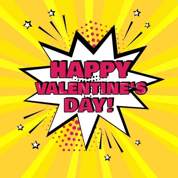 Biały Bąbelek Komiks Szczęśliwy Valentine Day Słowo Żółtym Tle Komiks — Wektor stockowy