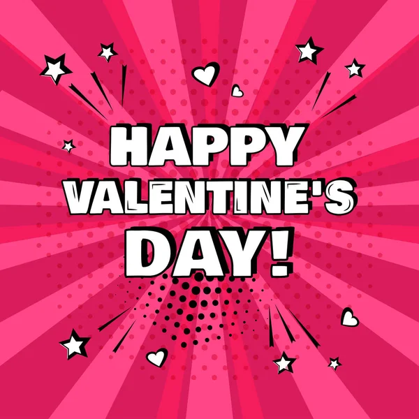 Biały Napis Szczęśliwy Valentine Day Różowym Tle Komiks Efekty Dźwiękowe — Wektor stockowy