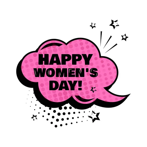 Pink Comic Bubble Happy Women Day Word Isolated White Background — Stock Vector