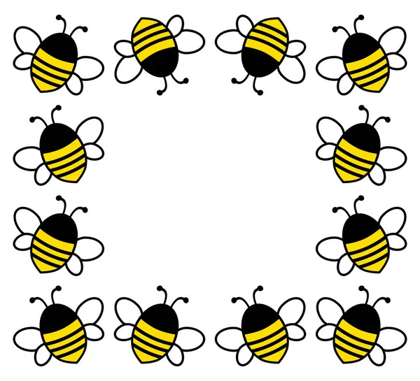 Quadratischer Rahmen Mit Niedlichen Bienen Für Ihren Text Vektorillustration — Stockvektor