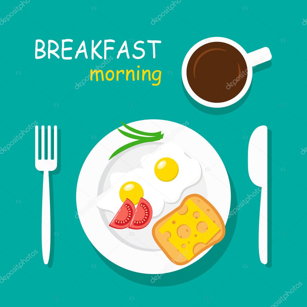 Morning breakfast top view. Vector illustration