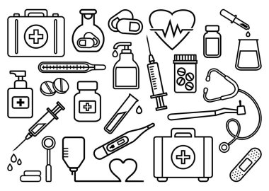 Tıp ayarlayın. Anahat tasarımı. Vektör çizim