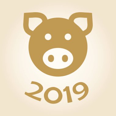 Yıl 2019 sembolü domuz altın logolu. Vektör çizim