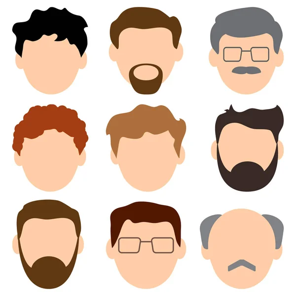 Ensemble Coloré Avatars Visages Hommes Jeunes Vieux Des Personnages Masculins — Image vectorielle