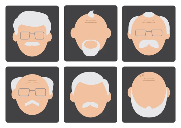 Platte Set Gezicht Oude Mannen Een Grijze Achtergrond Avatar Vectorillustratie — Stockvector