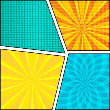 Komik parlak arka planda pop sanat stil kümesi. Vektör çizim