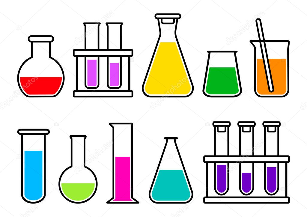 Chemical lab equipment with colorful liquid. Vector illustration