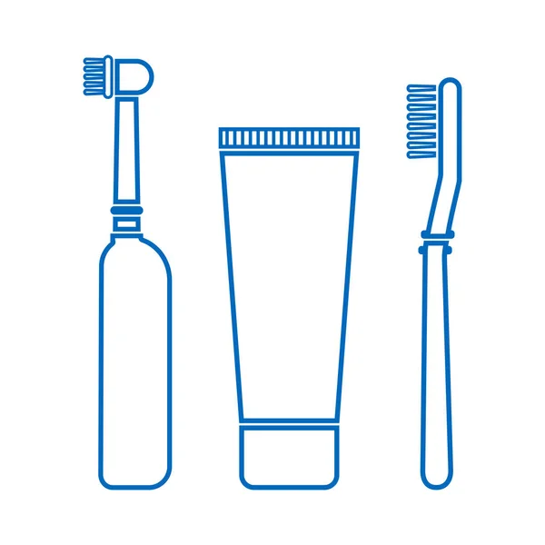 Синій Набір Електричної Зубної Щітки Зубної Пасти Зубної Щітки Начерки — стоковий вектор
