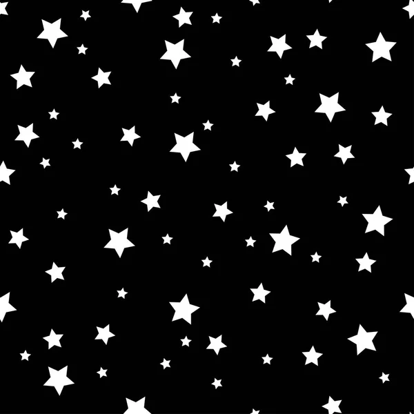 黒い背景に白い星でのシームレスなパターン ベクトル図 — ストックベクタ