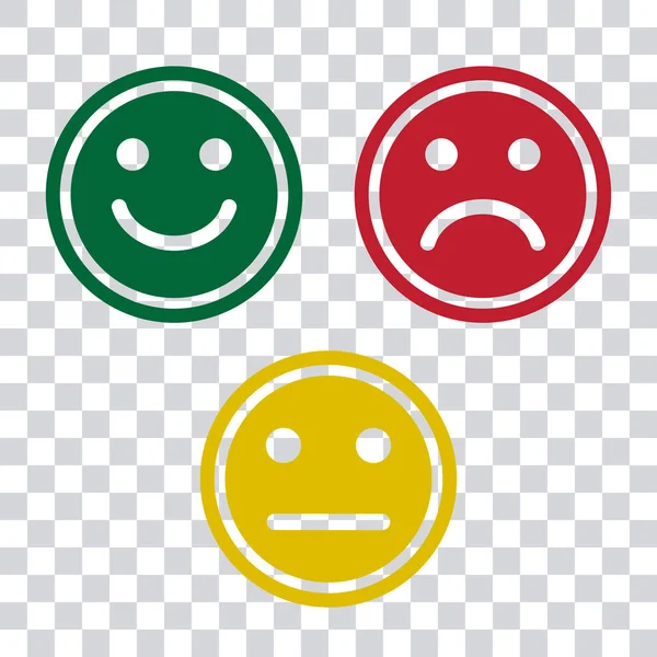Verde Vermelho Amarelo Smileys Emoticons Ícone Fundo Transparente Positivo Negativo — Vetor de Stock