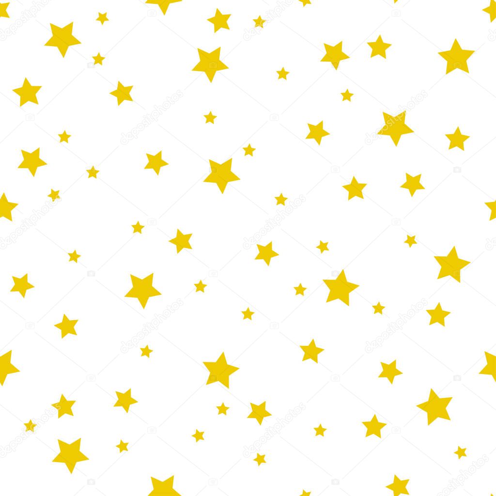 Seamless pattern with golden stars on white background. Vector illustration
