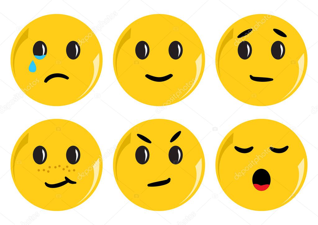 Set of yellow smileys with different emotions. Vector illustration