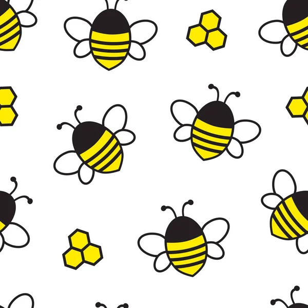 Seamless Mönster Med Tecknad Flygande Bee Och Honeycomb Isolerad Vit — Stock vektor