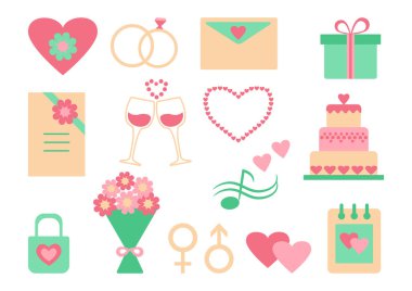 Renkli düğün küme. Vektör çizim.