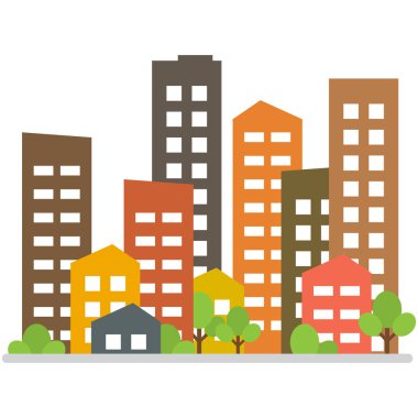 Cityscape. City modern binalar, ilçe, kasaba evleri konut. Vektör çizim