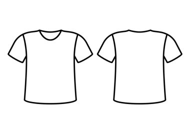 T-shirt. Önden görünüm, arka görüş. Anahat tasarımı. Vektör çizim