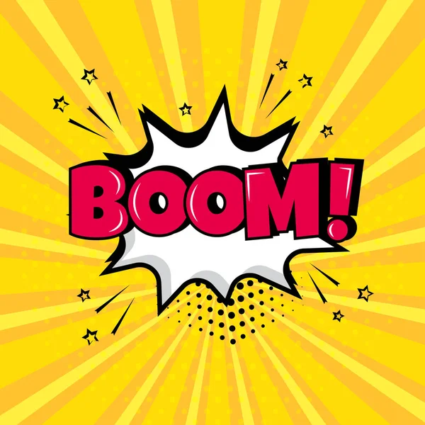 Bílý Komické Bublina Boom Slovem Žlutém Podkladu Komické Zvukové Efekty — Stockový vektor