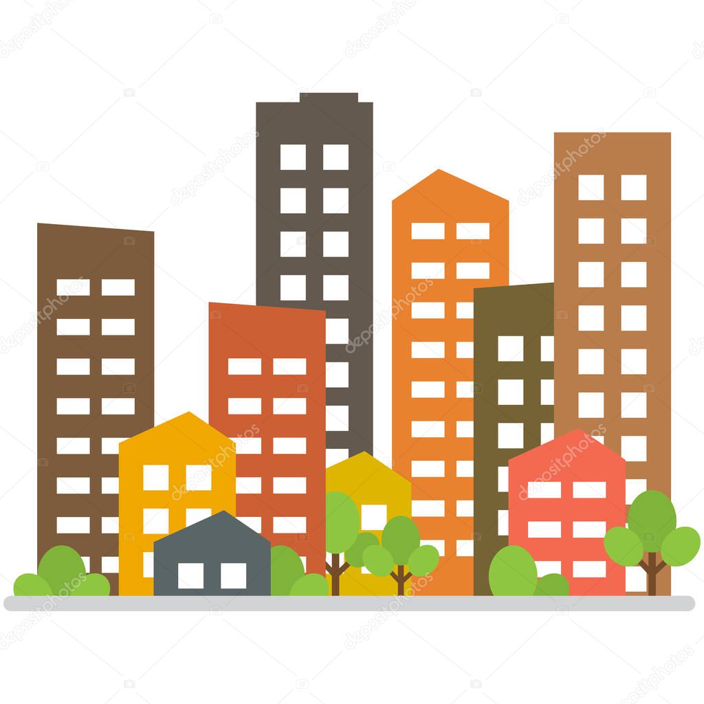 Cityscape. City modern buildings, housing district, town homes. Vector illustration