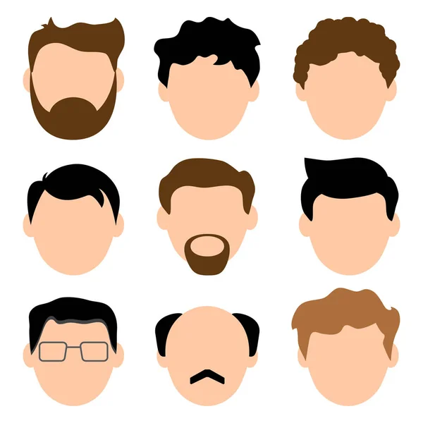 Färgade Uppsättning Avatarer Ansikten Män Unga Och Gamla Manliga Karaktärer — Stock vektor