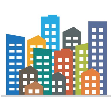 Cityscape. City modern binalar, ilçe, kasaba evleri konut. Vektör çizim