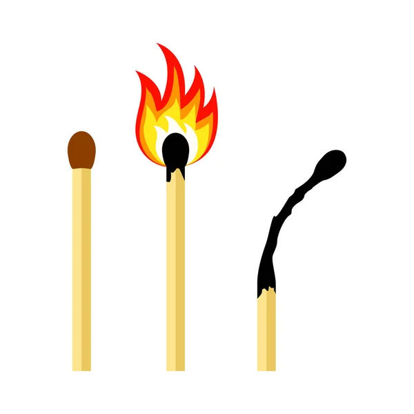 Сірники Вогні Запалений Матч Спалений Матч Векторні Ілюстрації — стоковий вектор