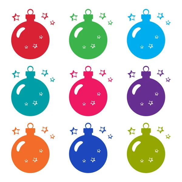 Conjunto Colorido Bola Natal Com Estrelas Ilustração Vetorial — Vetor de Stock