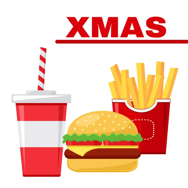 Set Comida Rápida Para Navidad Ilustración Vectorial — Vector de stock