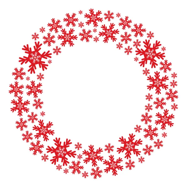 Rundrahmen Mit Roter Und Weißer Schneeflocke Für Den Winterurlaub Vektorillustration — Stockvektor